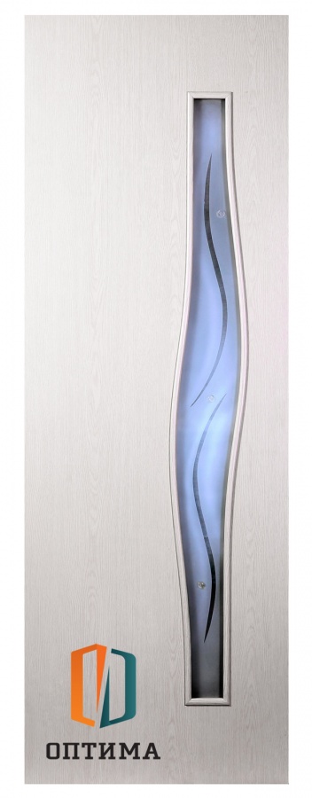 Межкомнатная дверь "Волна", полотно остекленное с фьюзингом (беленый дуб, венге)
