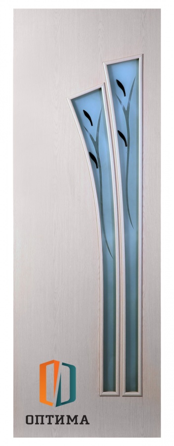 Межкомнатная дверь "Веер", полотно остекленное с фьюзингом (беленый дуб, венге)